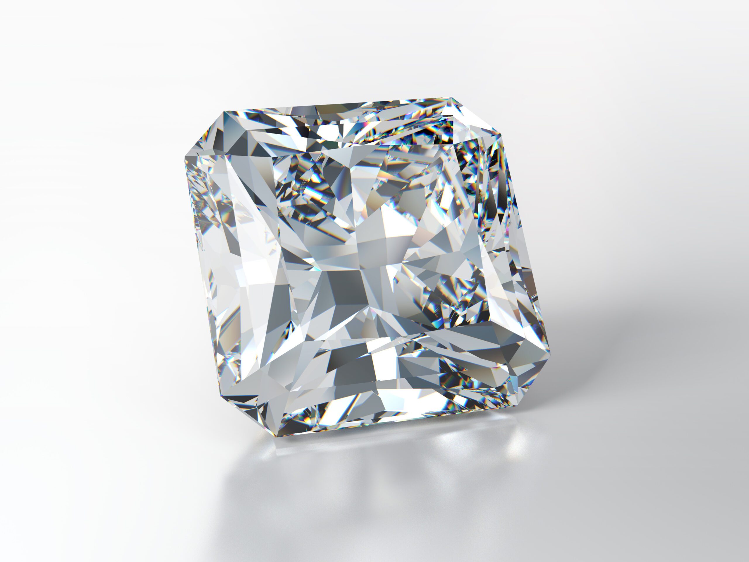 radiant cut diamond on white background