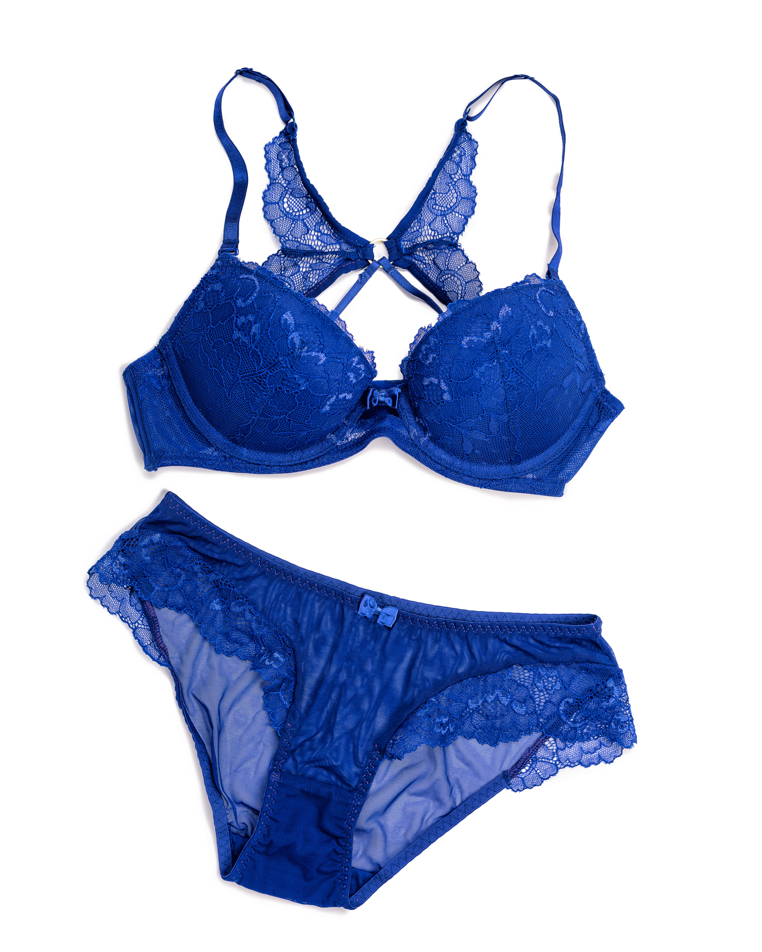 blue lacy lingerie isolated on white background